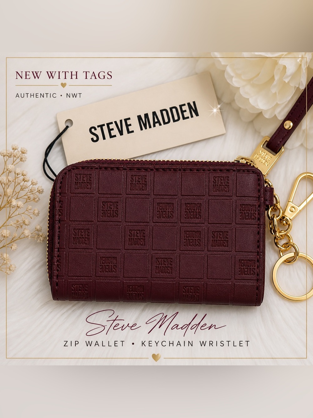 Steve Madden Bloodstone Red Zip Around Wallet Keychain Wristlet NWT - Picture 2 of 7
